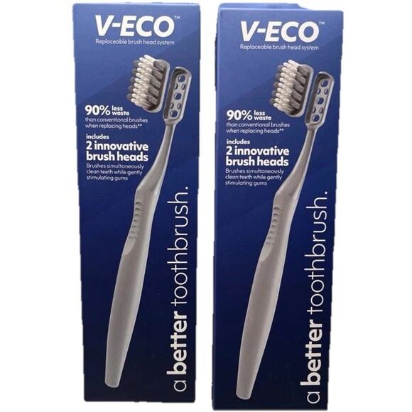 V-Eco Replaceable Brush Head System 2 Sets Of Innovative Brush & Heads NEW - Picture 1 of 8